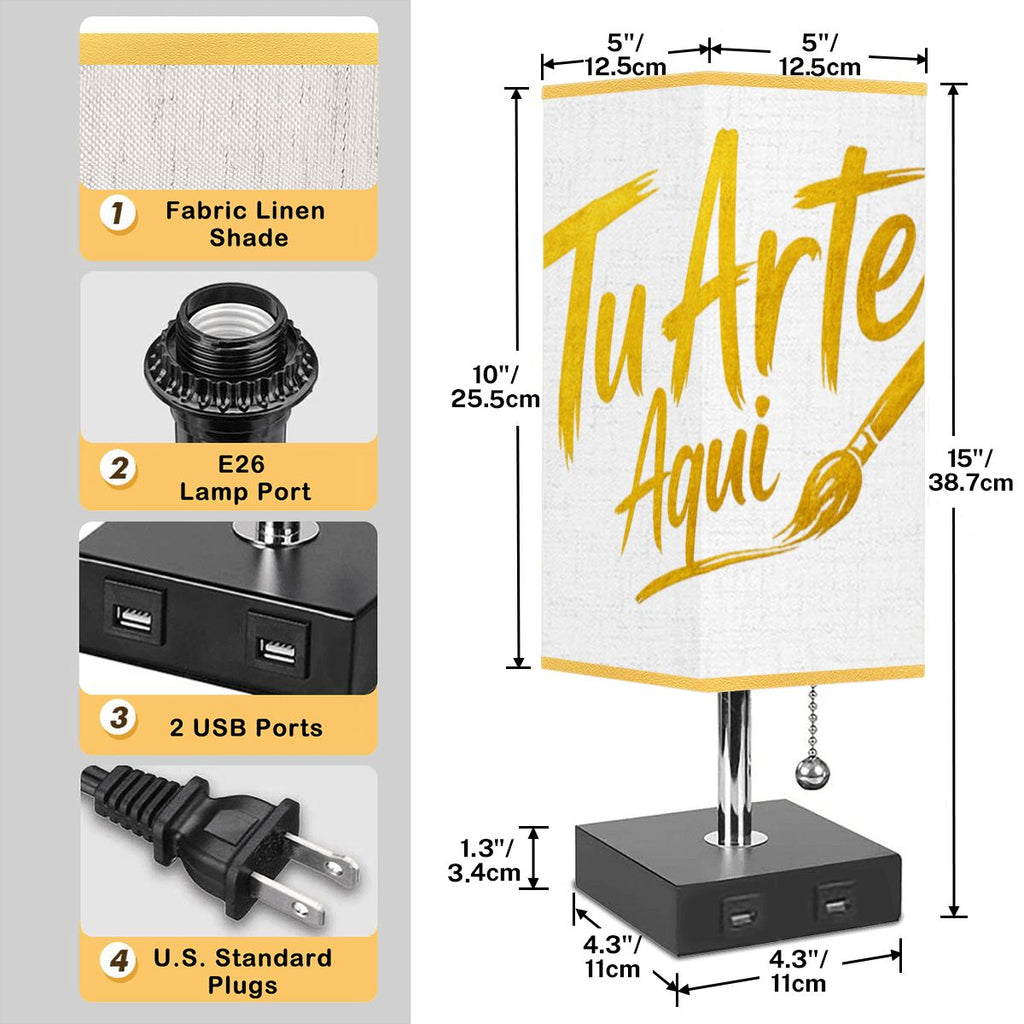 Square Table Lamp with USB Port Gold Trim