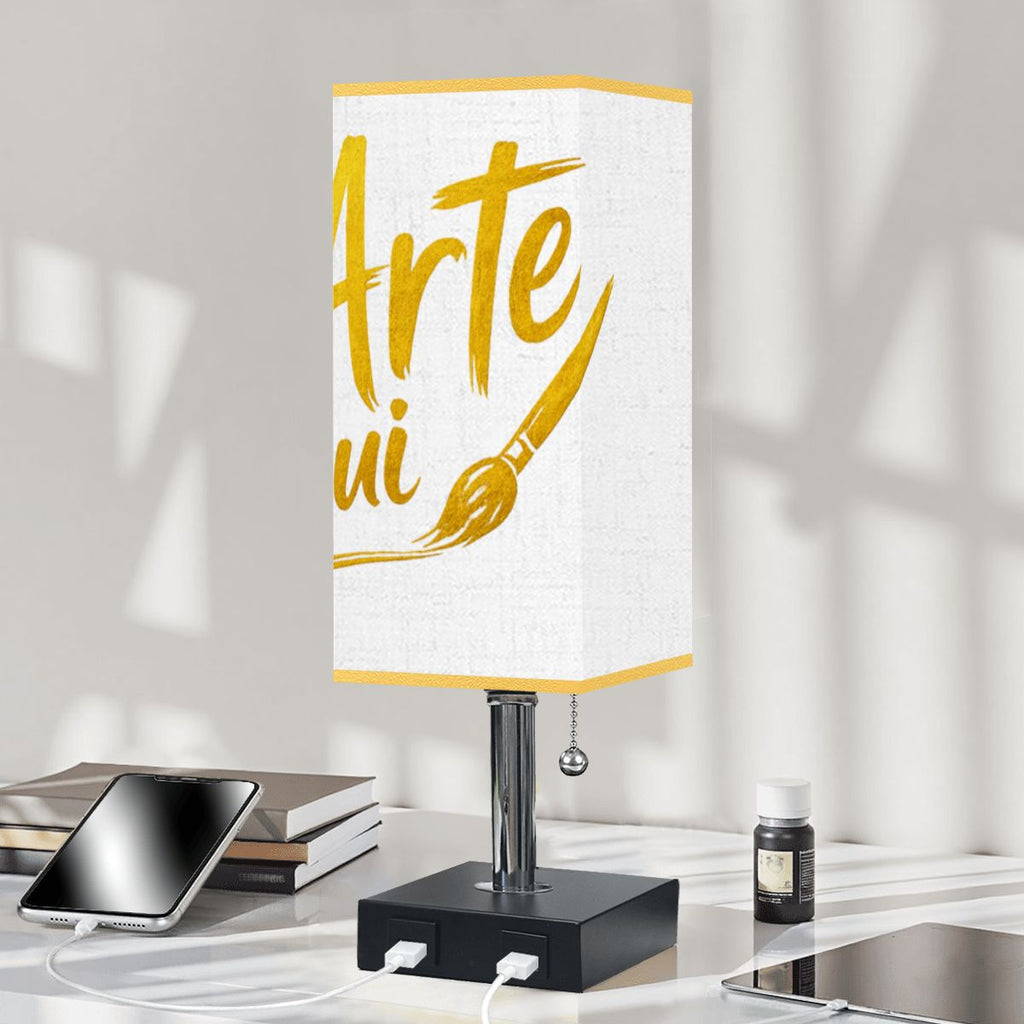 Square Table Lamp with USB Port Gold Trim