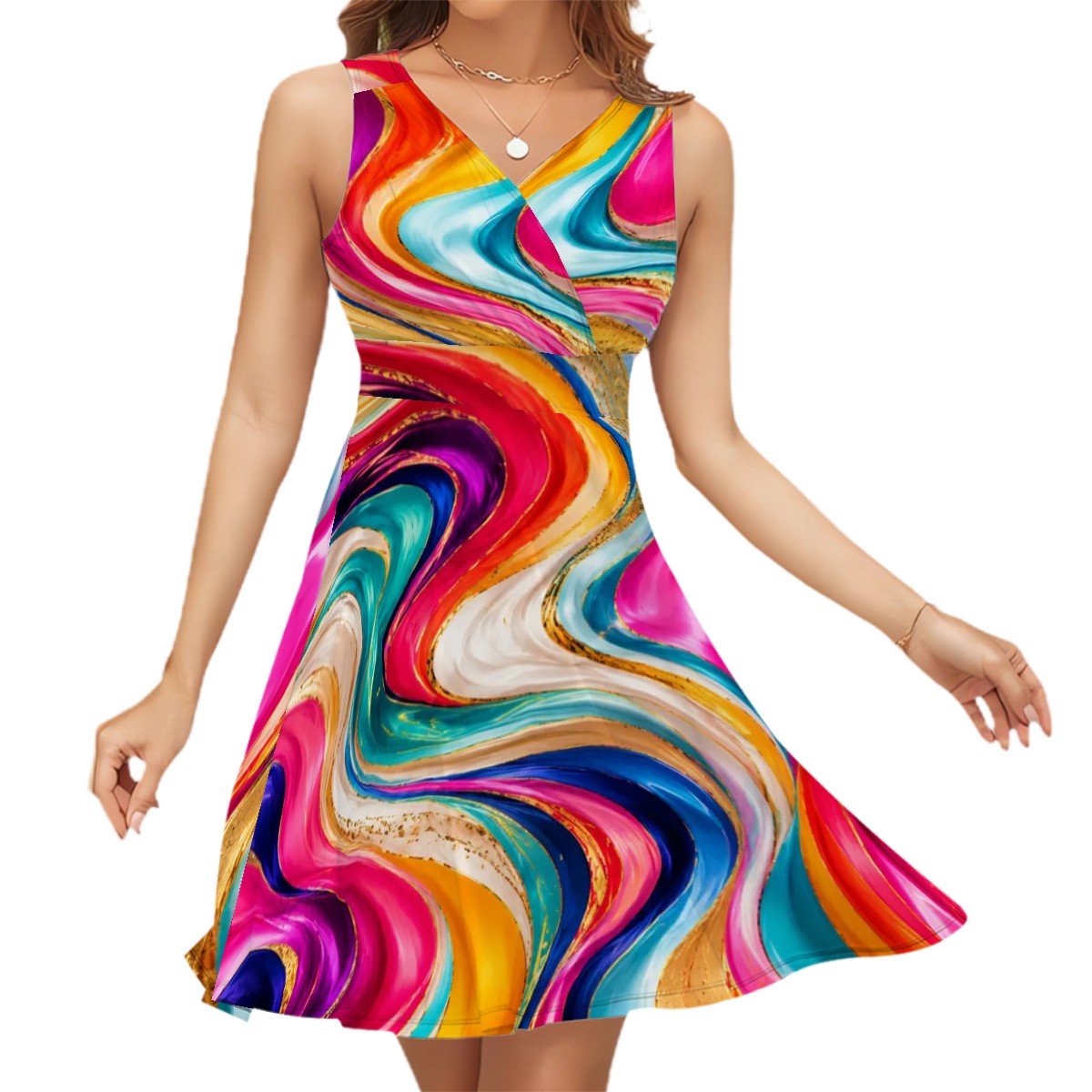 Sleeveless V Neck Dress