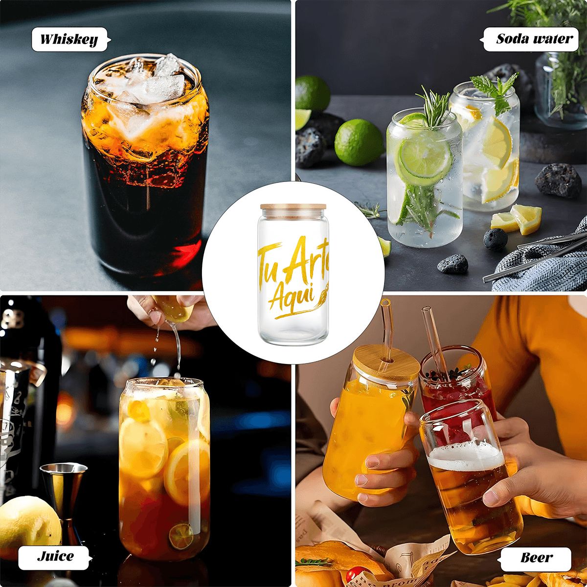 Glass Tumbler with Straw  Bamboo Lid  (16oz)