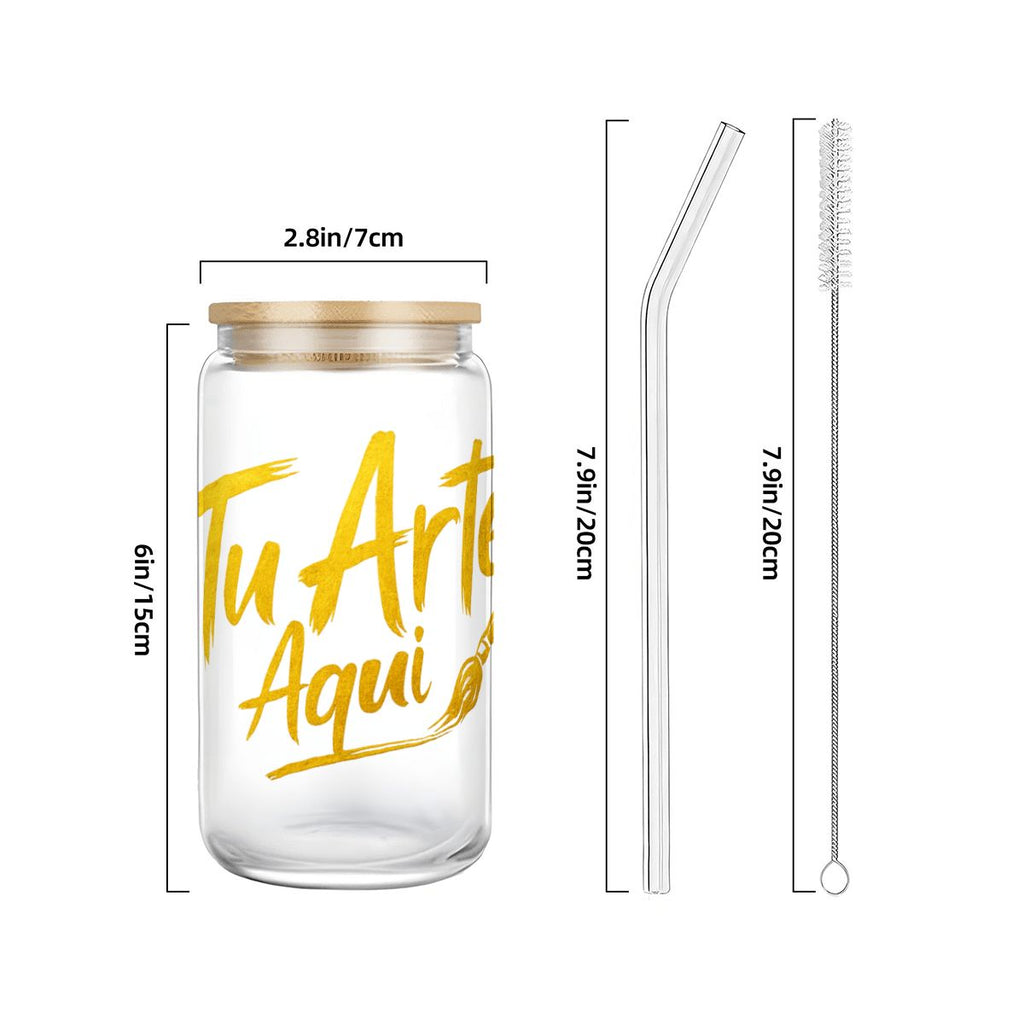 Glass Tumbler with Straw  Bamboo Lid  (16oz)