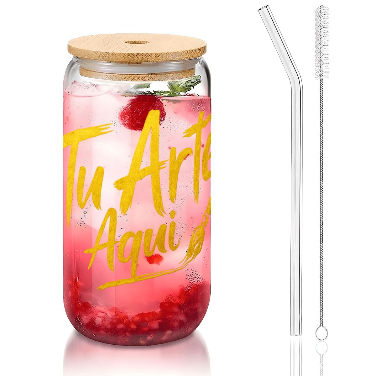 Glass Tumbler with Straw  Bamboo Lid  (16oz)