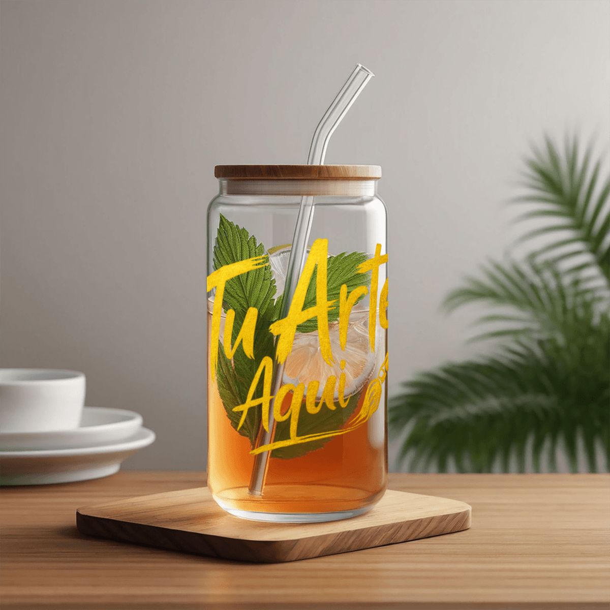 Glass Tumbler with Straw  Bamboo Lid  (16oz)