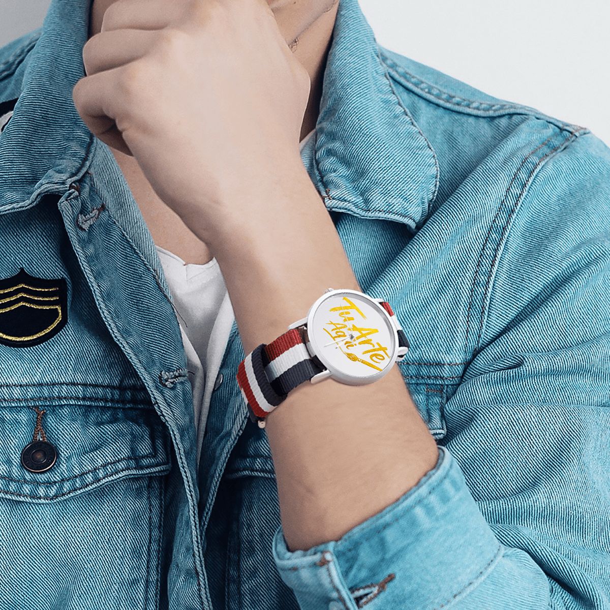 No Scale Watch With Woven Watch Band