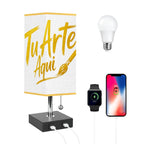 Square Table Lamp with USB Port Gold Trim