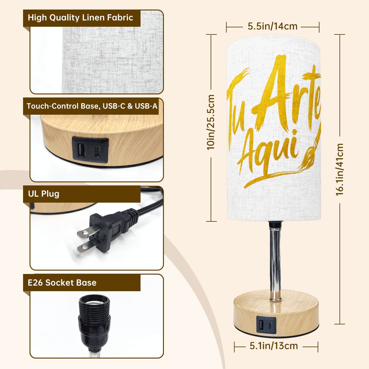 Touch Bedside Table Lamp with USB